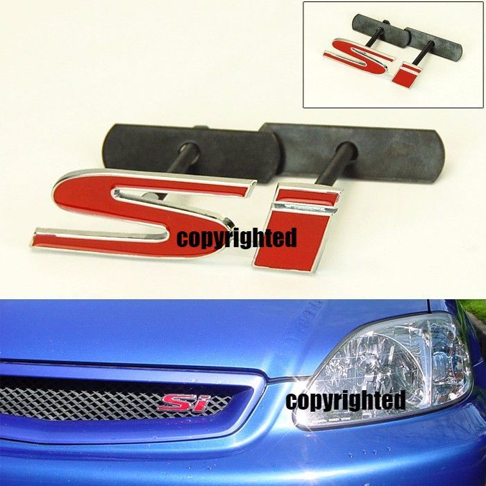 4"*1.2" Screw on 3D Metal Chrome Red SI Emblem Badge For CIvic Grill Air Dam