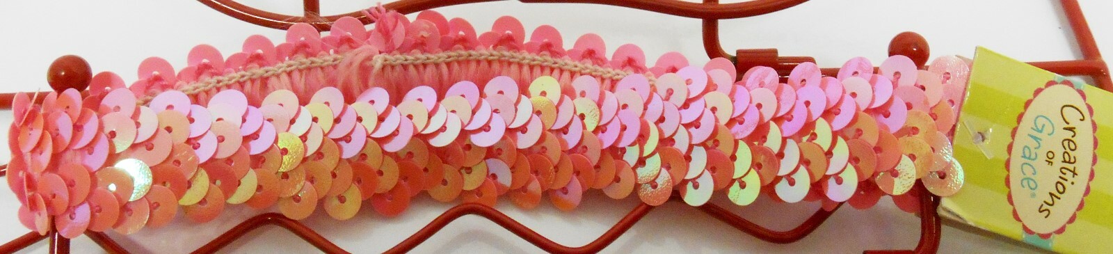 Elastic Pink Band Strip & Sequins 16"L x 1"W Jewelry Art Craft Hobby Hair Bling