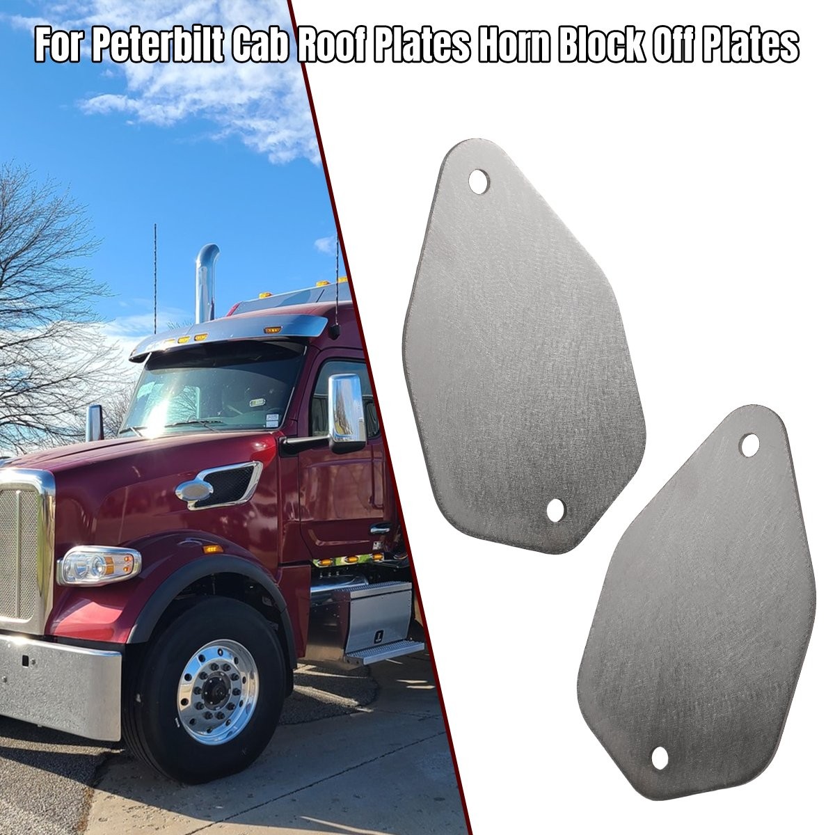 Set of 2PCS Roof Plates Horn Kit Block Off Stainless Steel CNC For Peterbilt CL