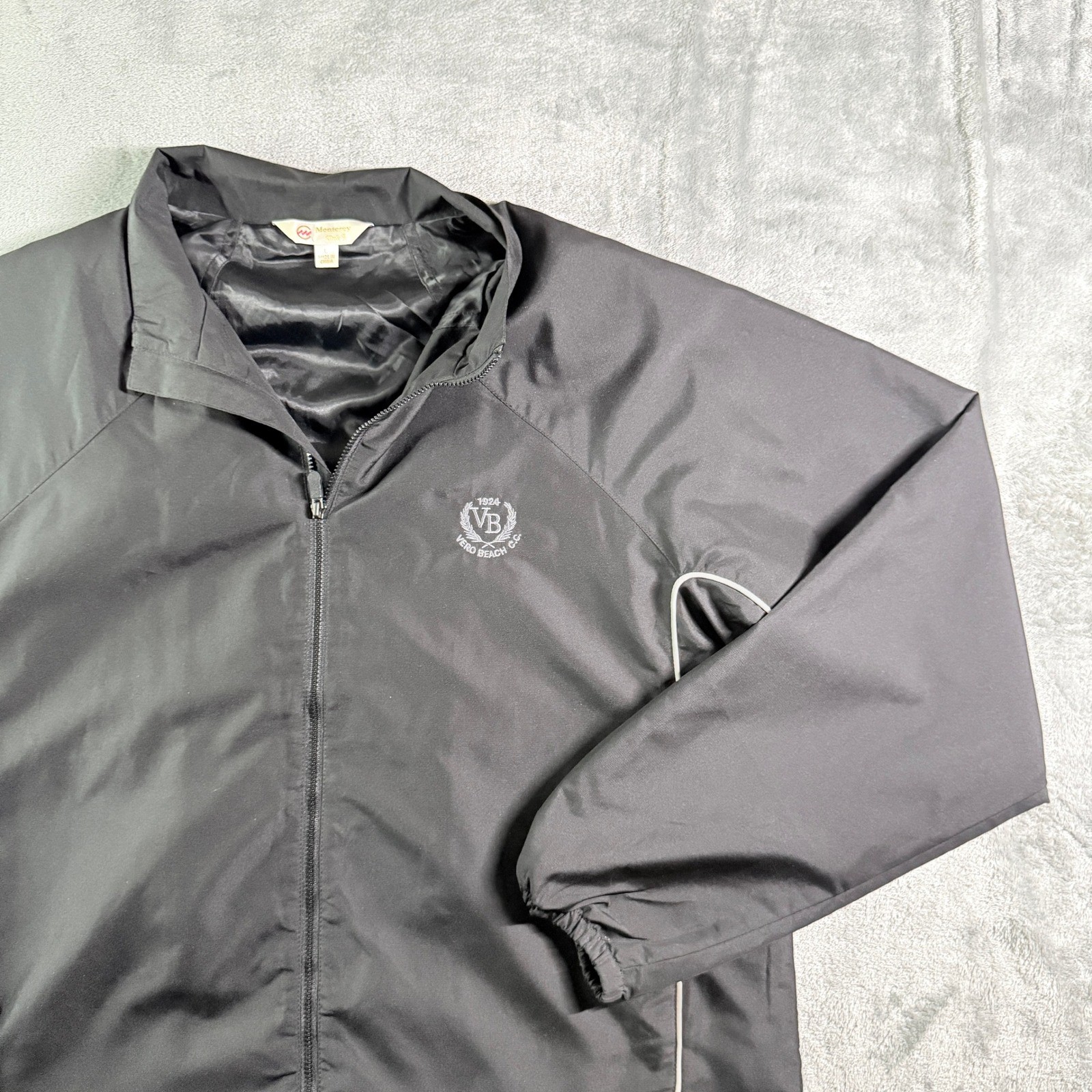 Monterey Club VB Vero Beach CC Mens L Black White Trim Full Zip Jacket