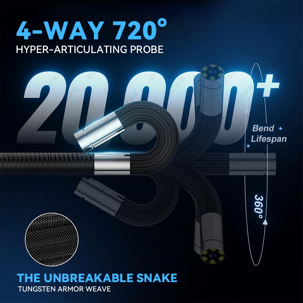 SCOPIX 4-Way 360° Articulating Borescope Endoscope with light Inspection Camera