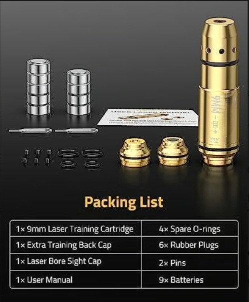 9mm Laser Training Cartridge For Dry Fire Training with Extra Bore Sight Cap