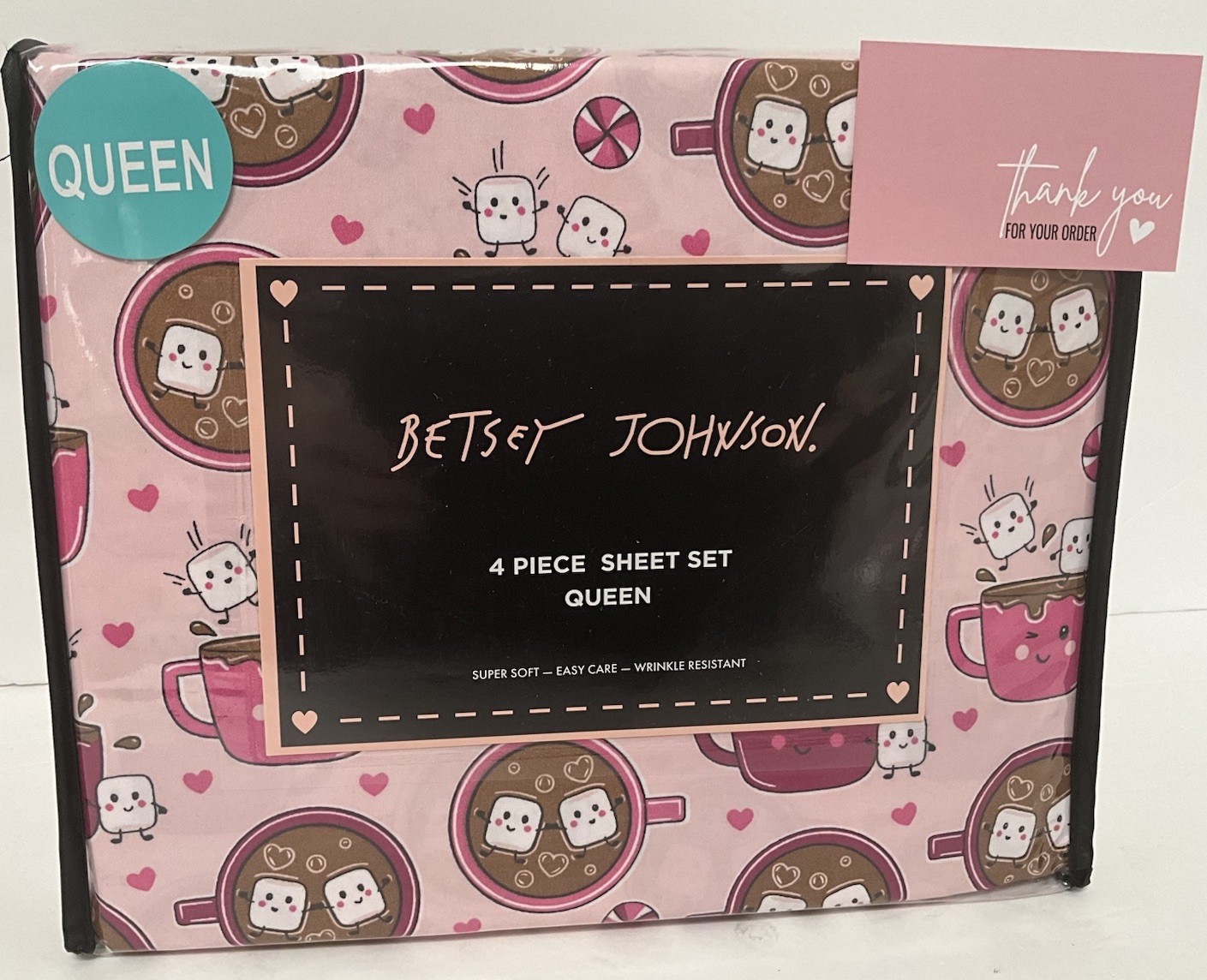 Besty Johnson 4 Pc Pink Queen Hot Cocoa And Marshmellow Sheet Set