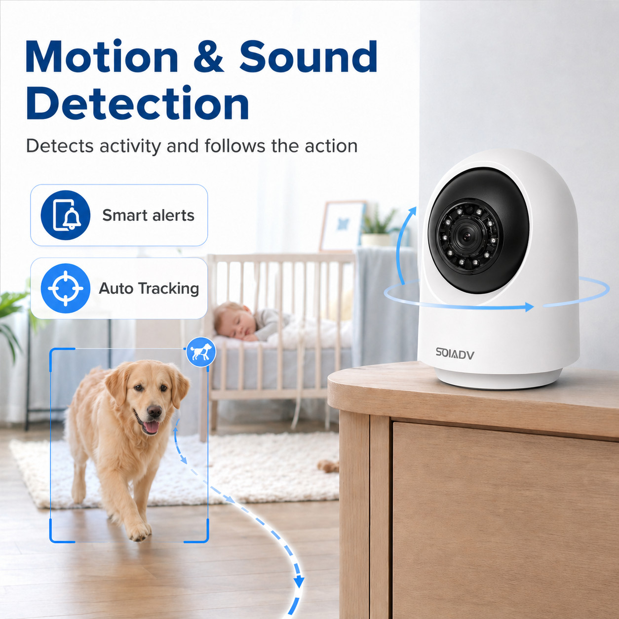 SOIADV WiFi Security Camera Indoor 360° AI Movement Detection Cloud/SD 2PACK