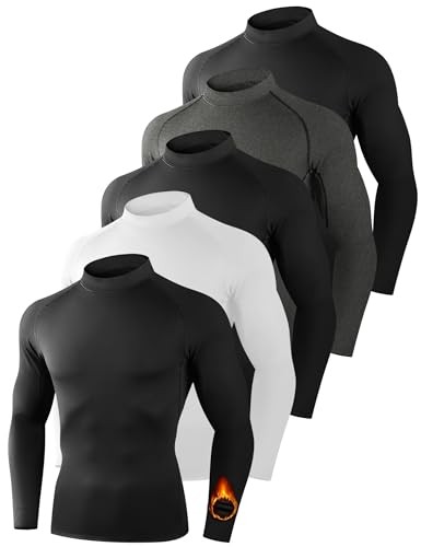 5 Pack Thermal Compression Shirts for Medium 3 Black 1 Heather Grey 1 White