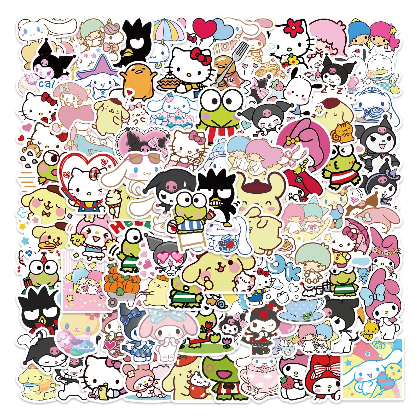 100pcs Sanrio Cartoon Stickers for Kids, Cute 2-3.5 inch, 100 Sanri