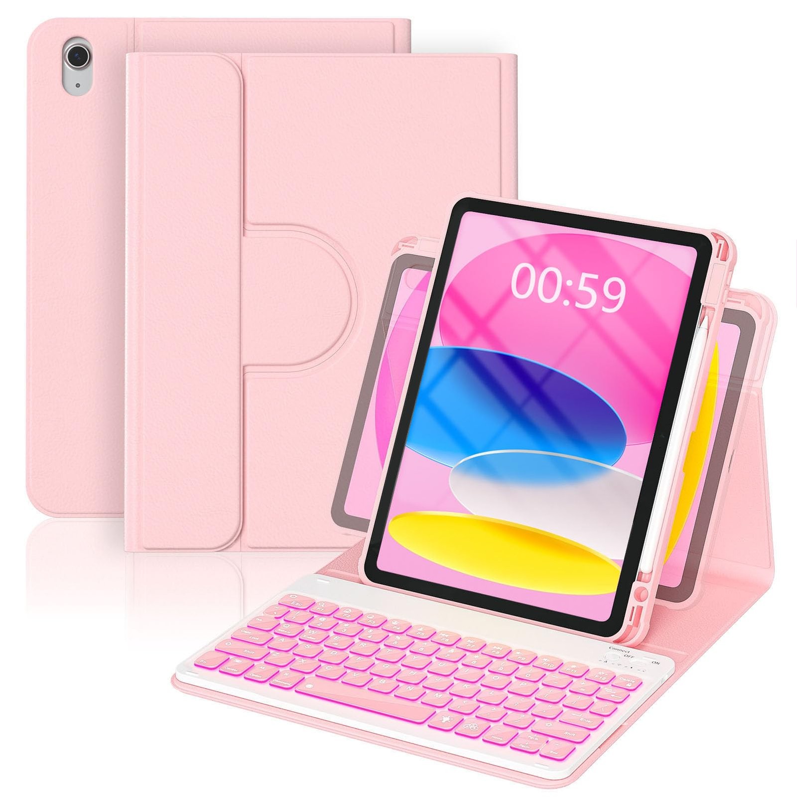 Keyboard Case for iPad A16(11th) 2025 & 10th Generation 10.9" 2022, 360° Rota...