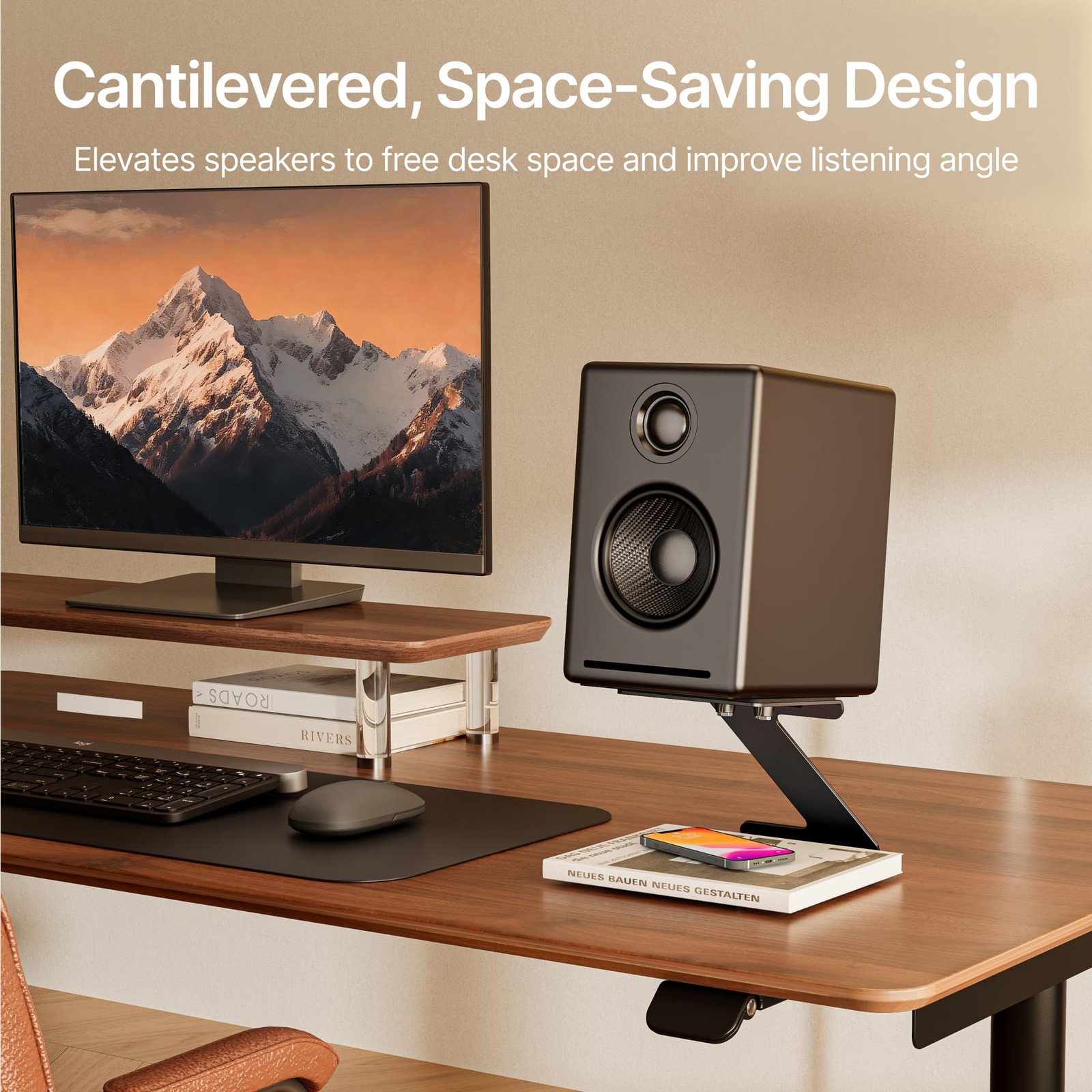 Desktop Speaker Stands Pair, Speaker Riser for Most Small & Medium Bookshelf Spe