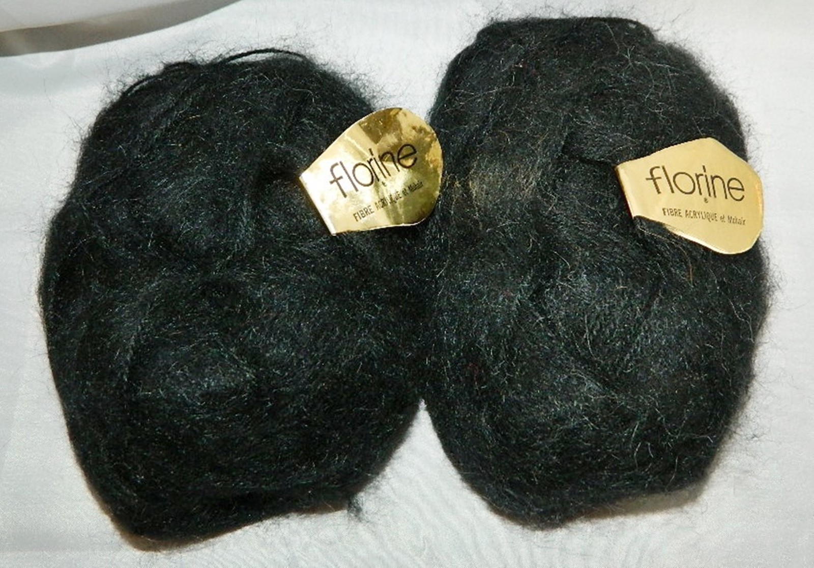Florine Acrylique Mohair Yarn Lot of Two Skeins 2 Acrylic Knitting Black Vintage