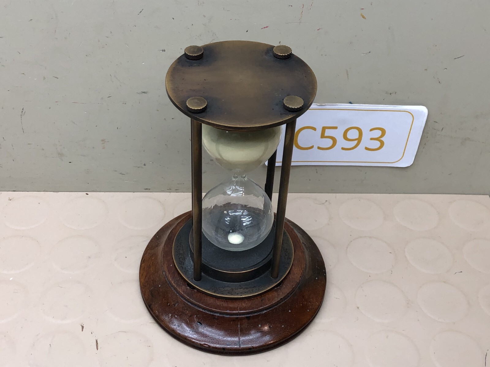 Vintage Sand Timer Wooden Base Metal Hourglass (approx 25 Minutes Run Time)