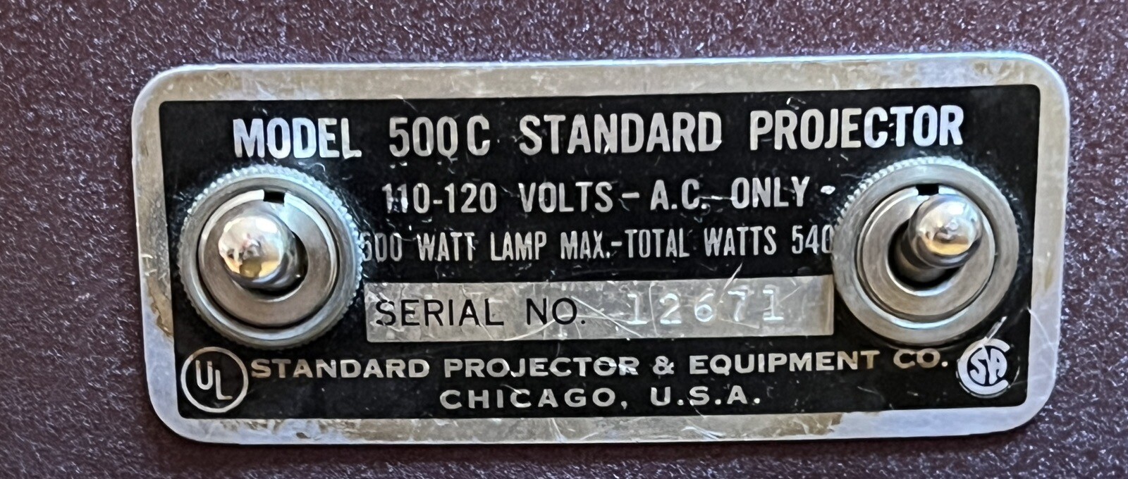 STANDARD PROJECTOR & EQUIPMENT CO MOVIE PROJECTOR MODEL 500C