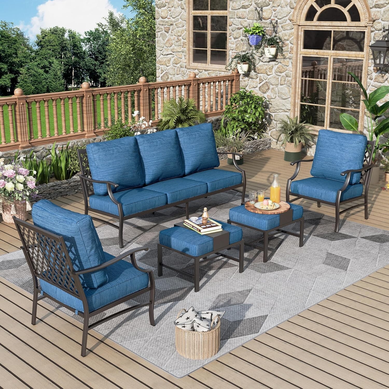 5 Piece Patio Furniture Set Outdoor Conversation Set w/ Metal Chair for Backyard