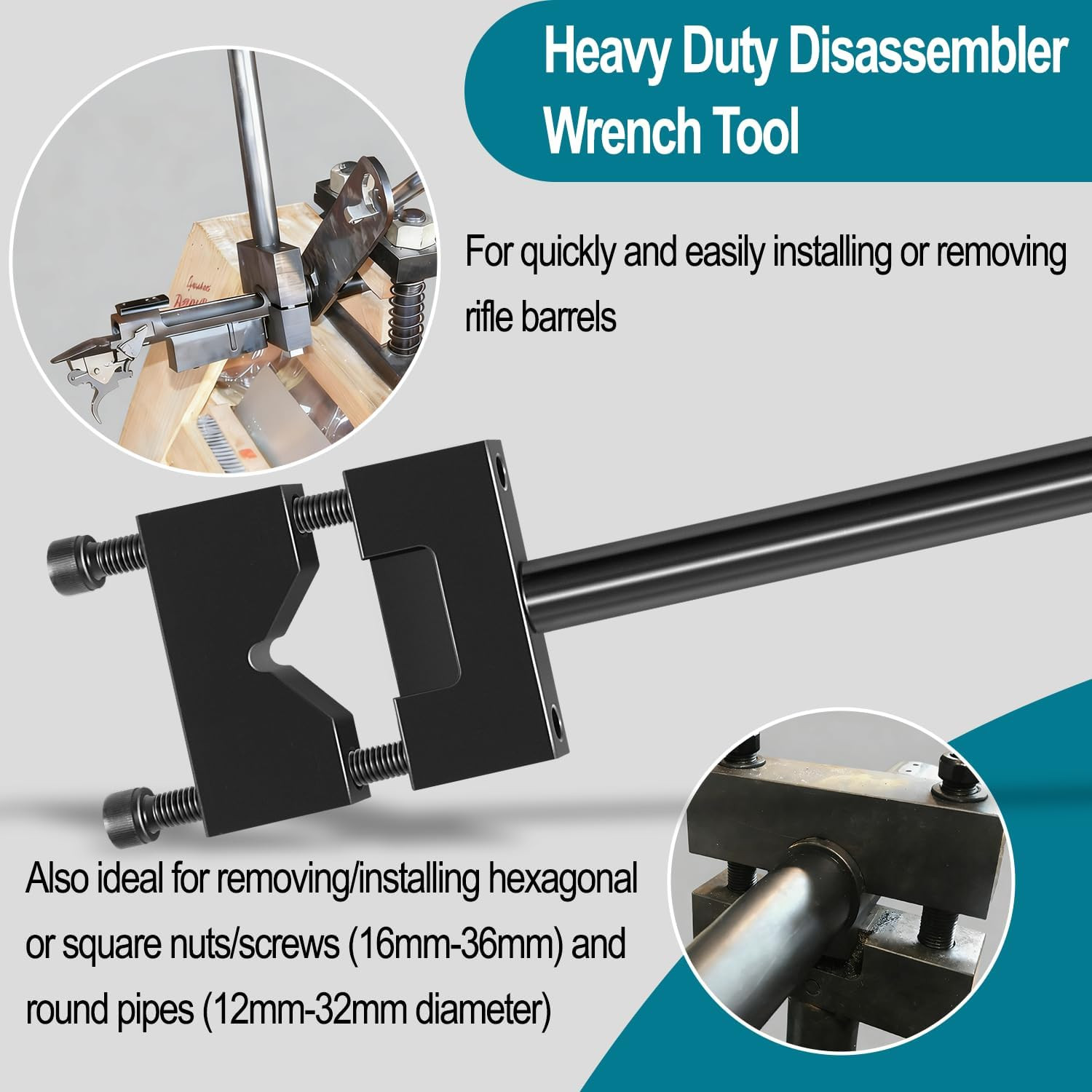 Heavy-Duty Disassembler Wrench 15-Inch Carbon Steel Detachable Handle for Barrel