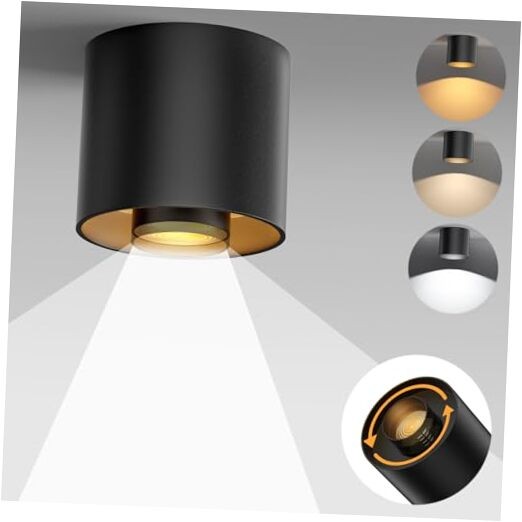 3-Color&Watt Zoomable Ceiling Spotlight Fixtures, Flush Mount 1 Pack Black