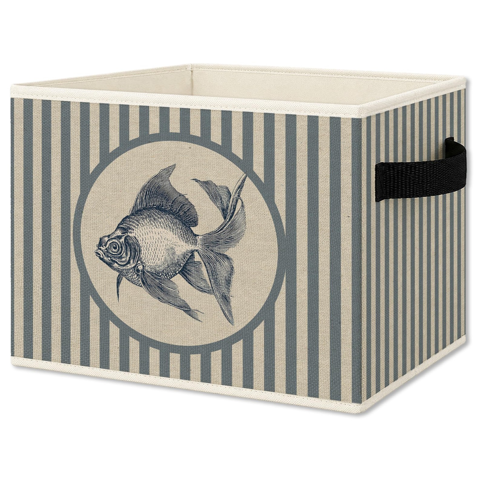 Blue Goldfish Foldable Storage Bins Box with Handles, Retro Farmhouse Blue St...