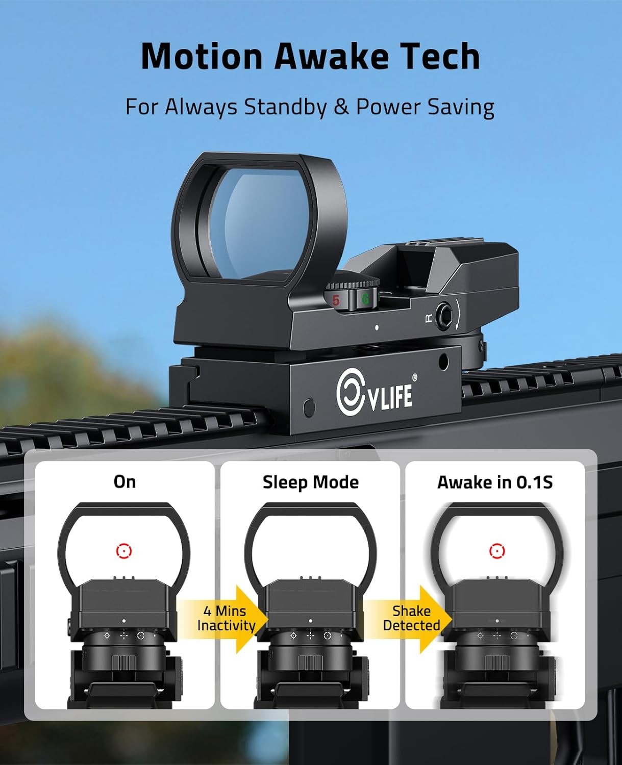 CVLIFE FoxSpook Motion Awake Multi Reticle Green & Red Dot Sight, Reflex Sight f