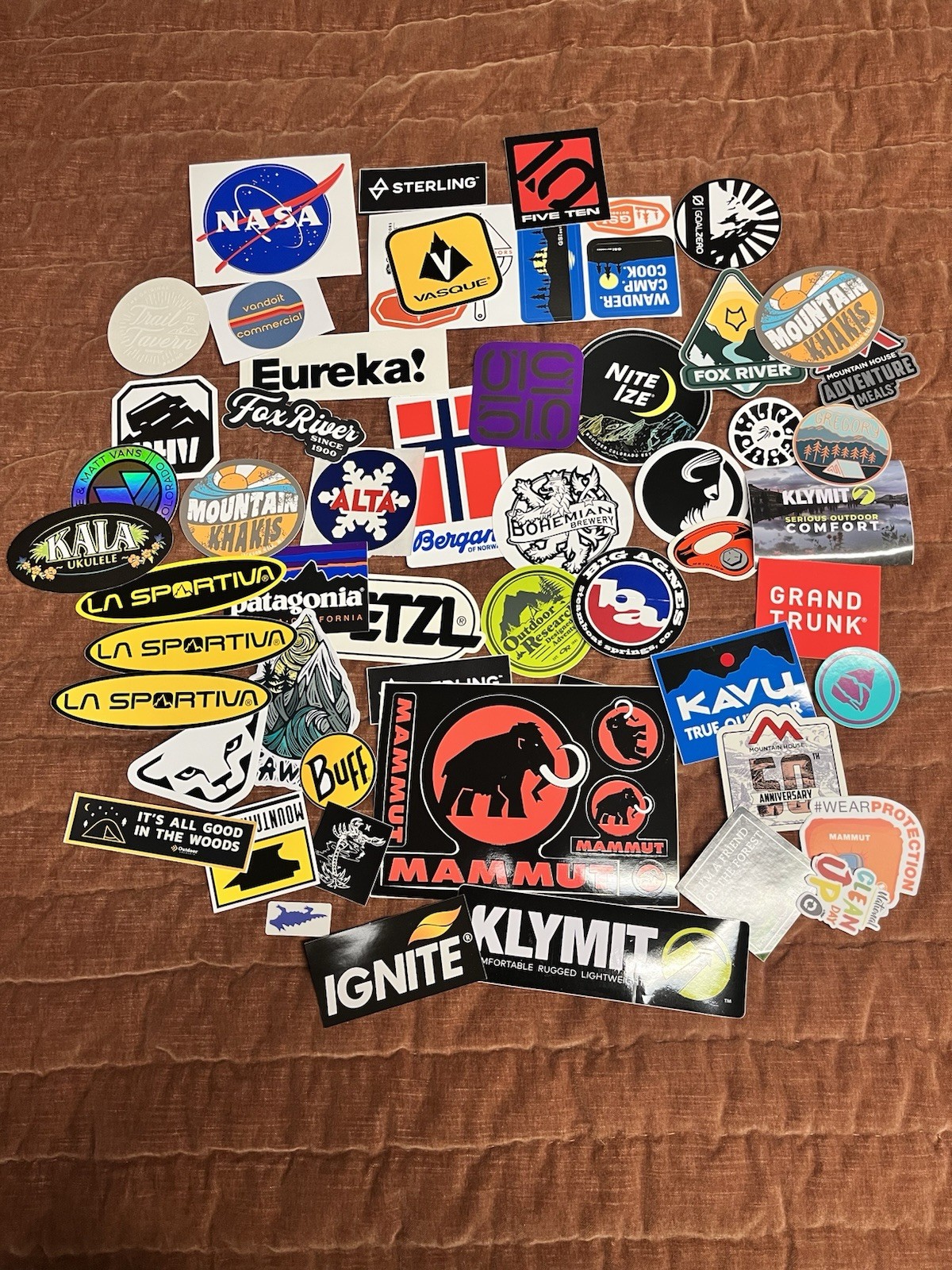 50 Outdoor Stickers Patagonia Petzl Big Agnes Kavu La Sportiva Mammut