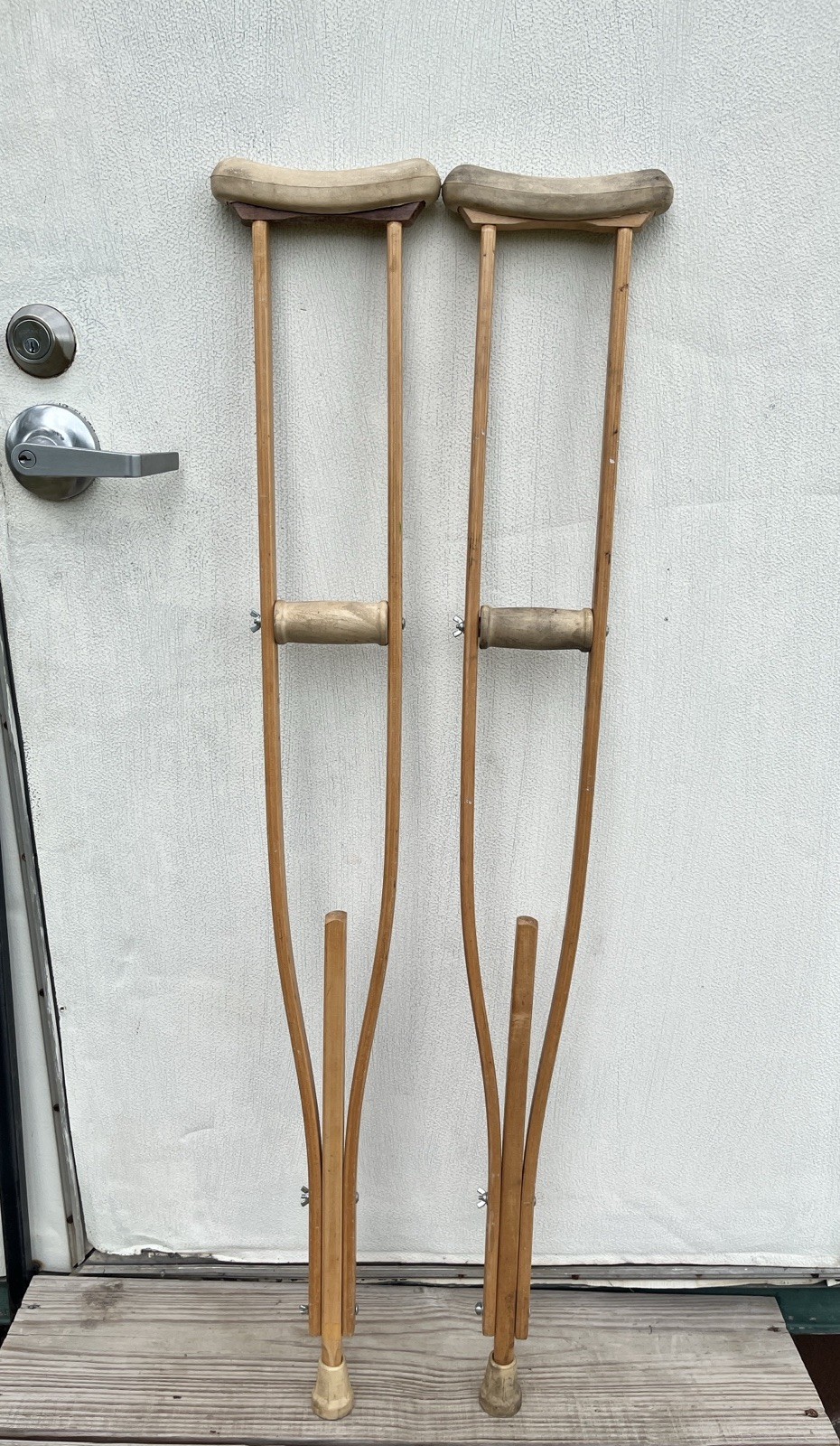 Vintage Wooden Crutches Medical Personal Adjustable Height Adult Pre-Owned Good