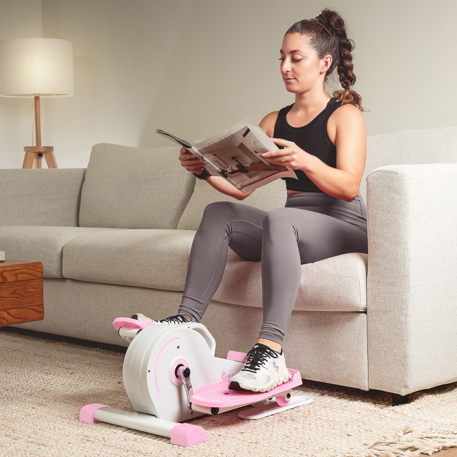 Pink Sitting Under Desk Pedal Exerciser Portable Training Machine Leg Exercise