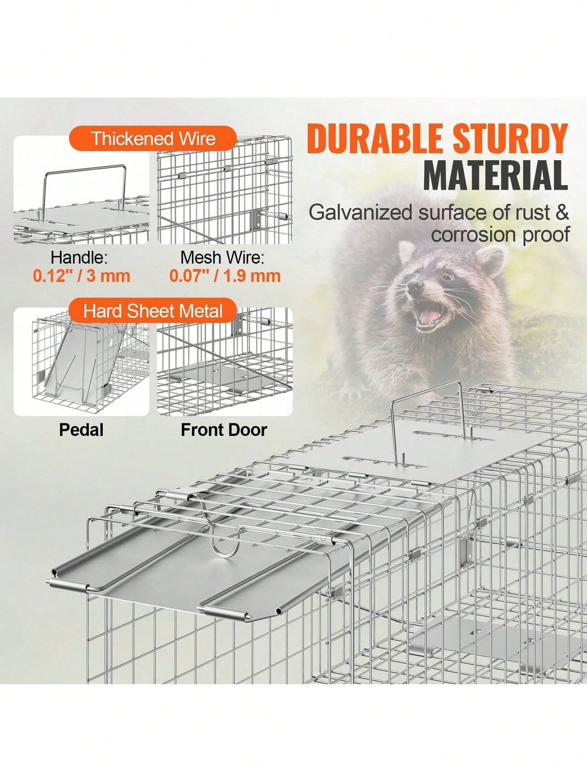 Live Animal Cage Trap, 24" X 8" X 8" Humane Cat Galvanized Iron, Folding Animal