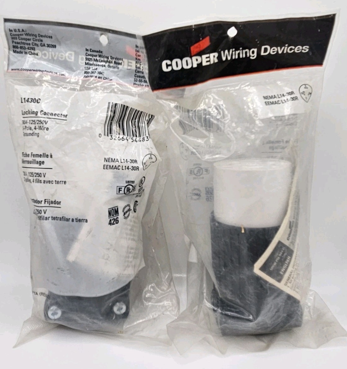 Lot Of 2 New Eaton L1430C Locking Connector 30A-125/250V 3-Pole 4-Wire Grounding