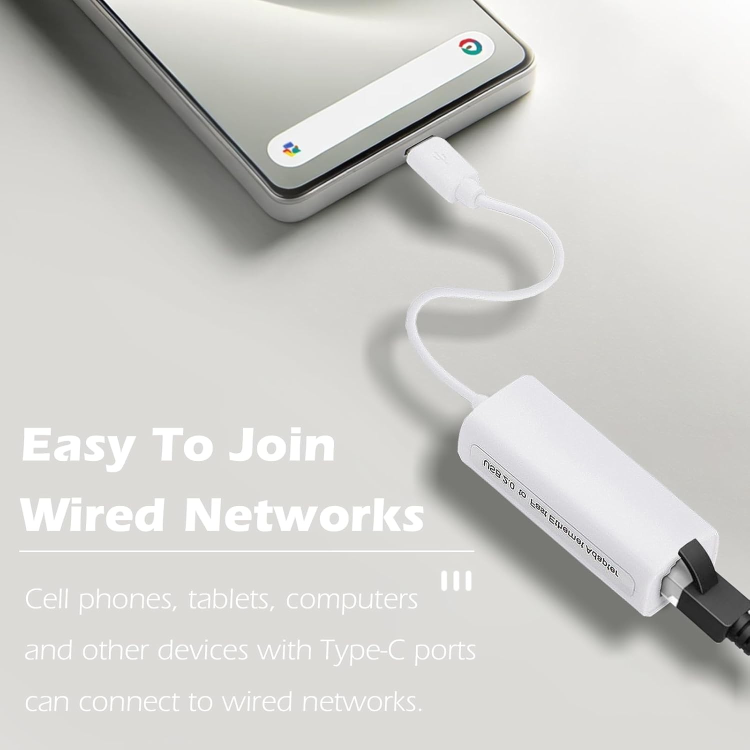 USB-C to Ethernet Adapter, High-Speed Network for Type-C Devices, White