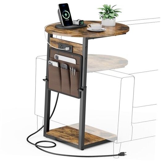 C Shaped End 15.8"D x 12.68"W x 20.5-31.5"H Rustic Brown Charging Station