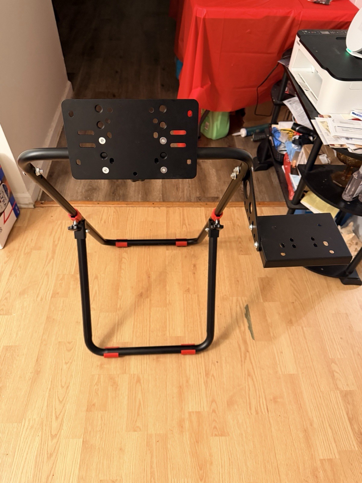 Foldable Adjustable Metal Steering Wheel Stand for PC, Black/Red