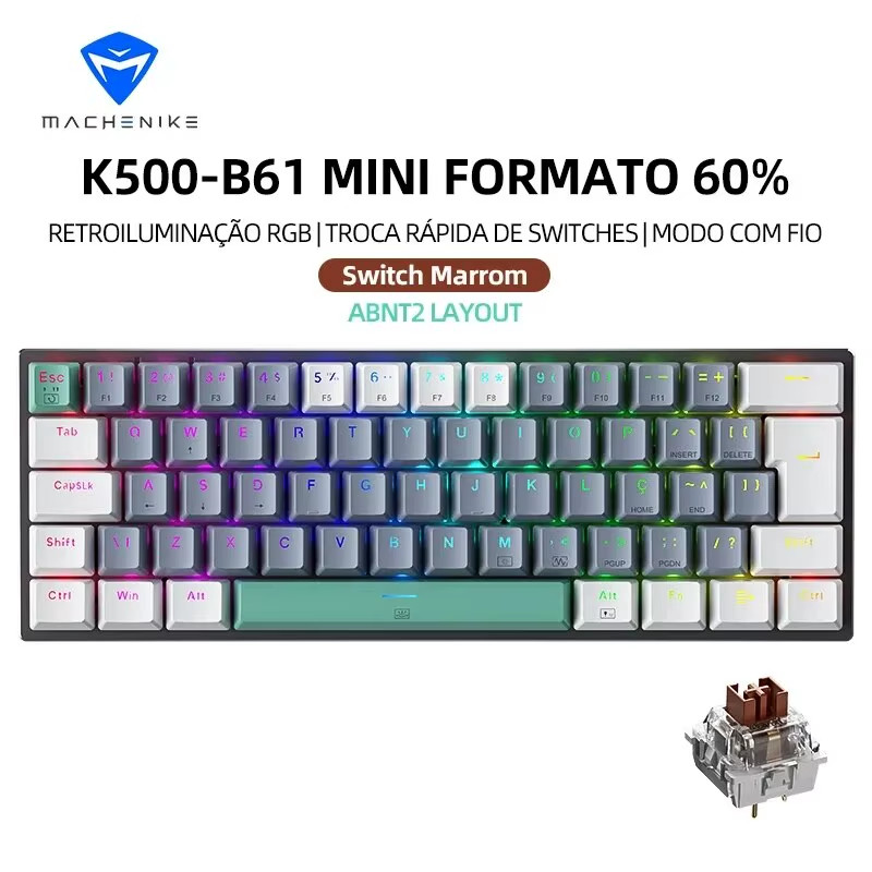 Machenike K500-B61 Mini Mechanical Keyboard 60% ABNT2 Layout RGB Backlight Hot-S
