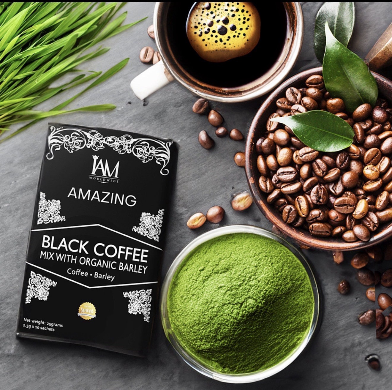 2 Boxes Amazing Black Coffee mix  with Organic Barley