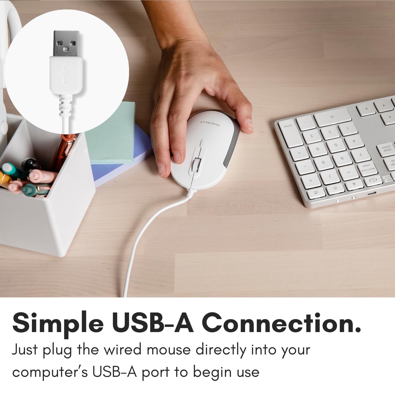 Macally Silent Wired Mouse - Slim & Compact USB Mouse for Apple Mac or Window...