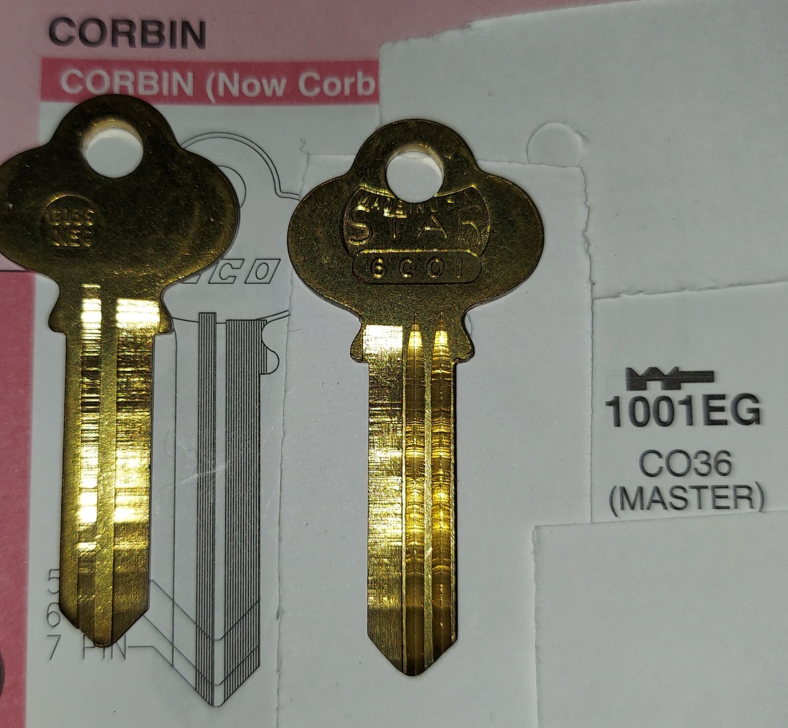 Corbin / Russwin 1001EG, CO36, 01EG, 6CO1, X1-67-6, 6 Pin  Vintage (1) Key Blank