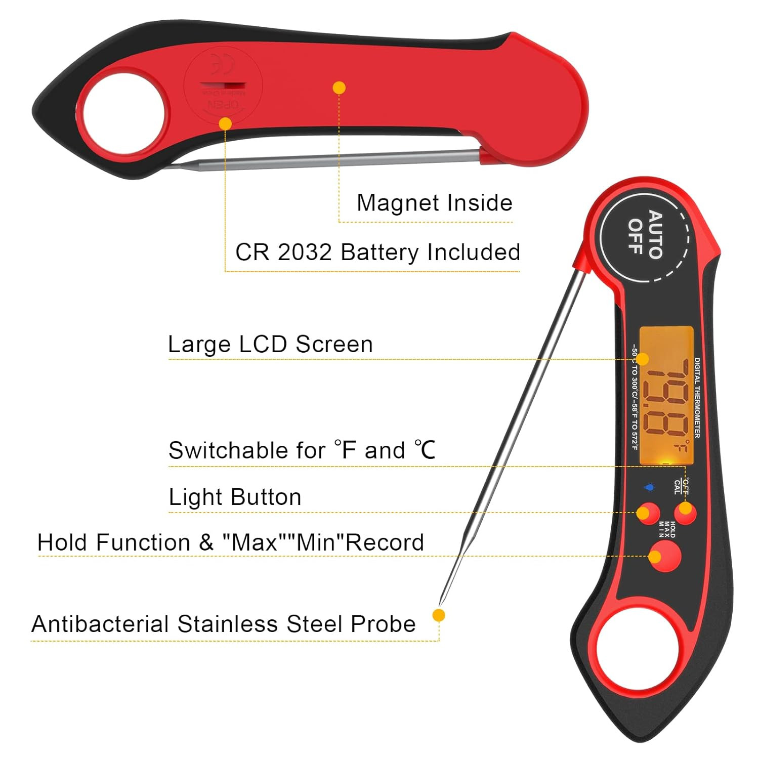 Meat Thermometer,Digital Instant Read Food Thermometer with Backlight,Waterproof