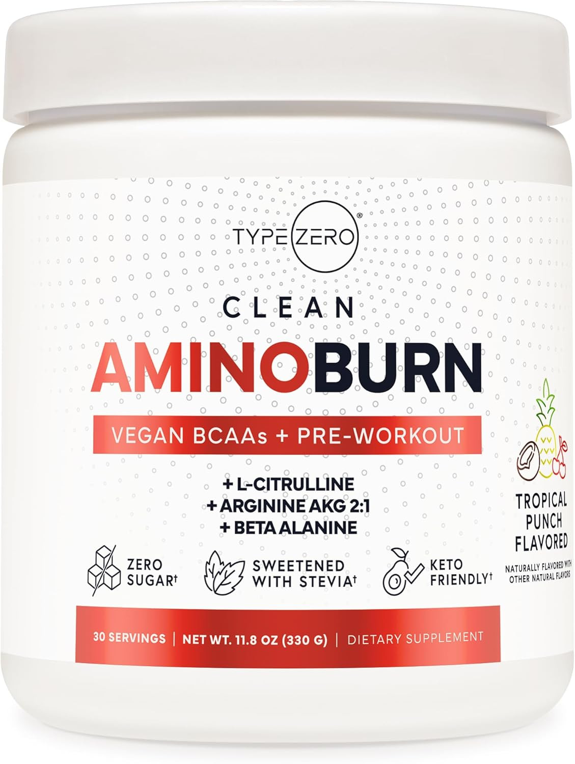 Aminoburn - Natural Pre Workout + BCAA (Fruit Punch 30Serv) Sugar Free Bcaas