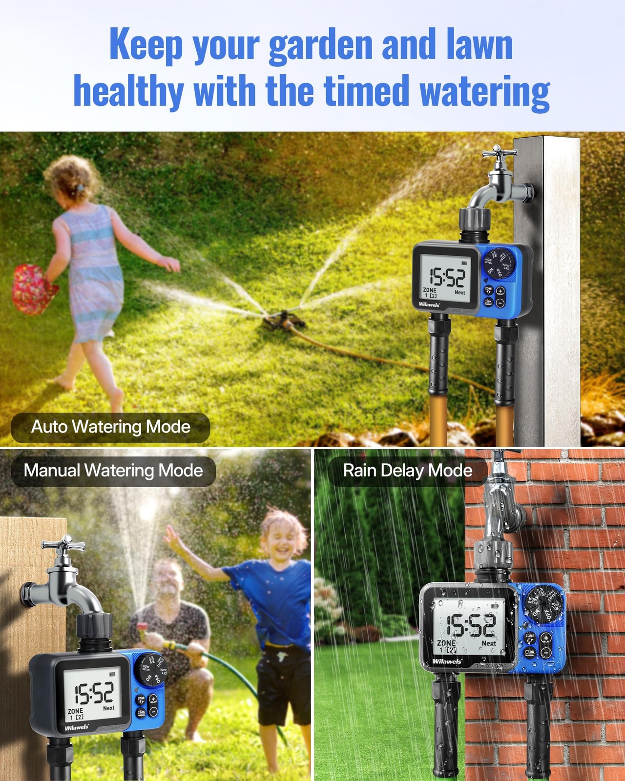 "2 Zone Garden Hose Timer Automatic Irrigation System with Rain Delay"