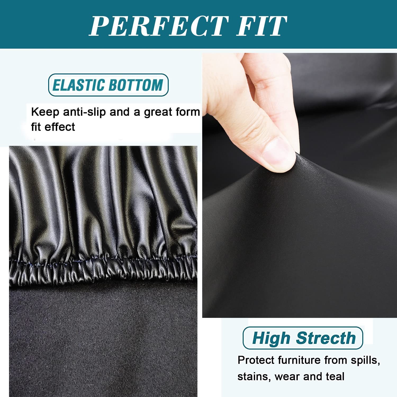 HFCNMY Bar Stool Covers,4 Pack Stretch Waterproof PU Covers Black