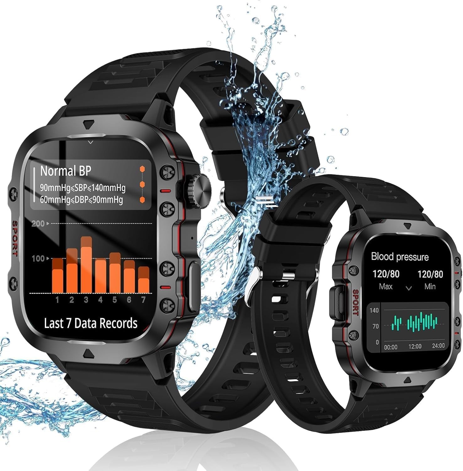 Blood Pressure Watch Men, IP68 Waterproof Blood Pressure Watch, 1.96" High-Resol