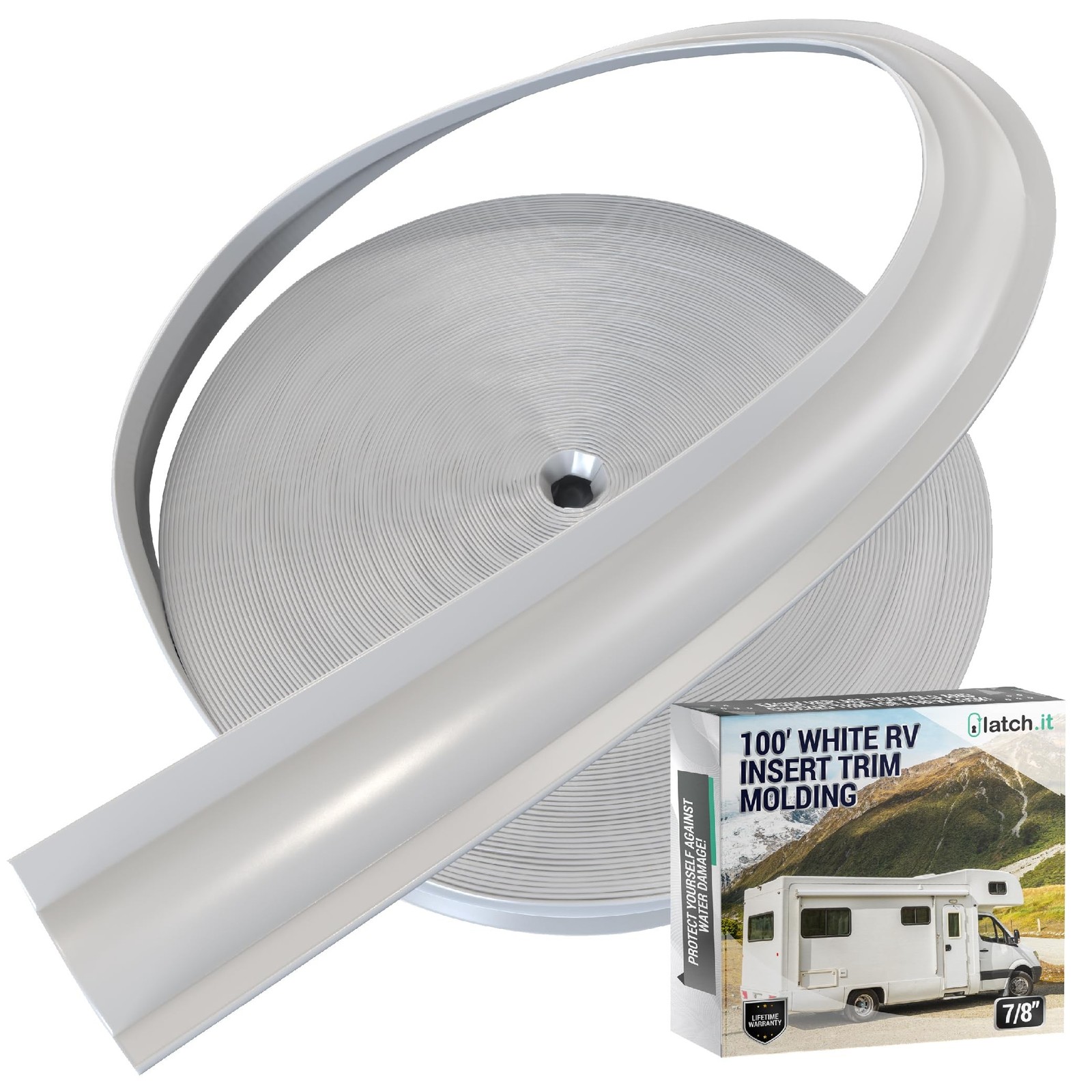 LATCH.IT 7/8" White RV Trim Molding Insert | 100-Feet RV Molding Exterior | U...