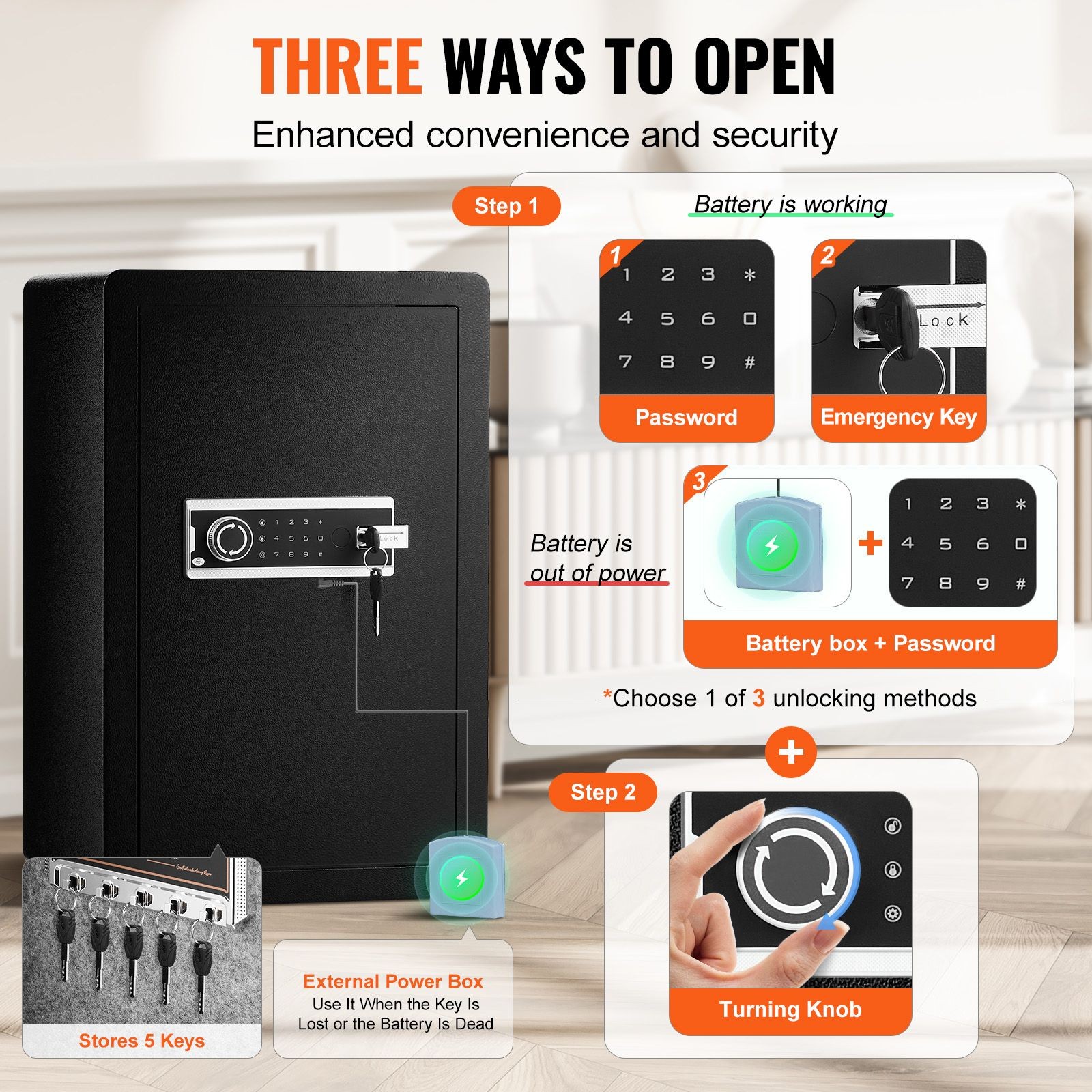 3.5 cu.ft Fireproof Safe Box with Key Lock, Password & LED Light