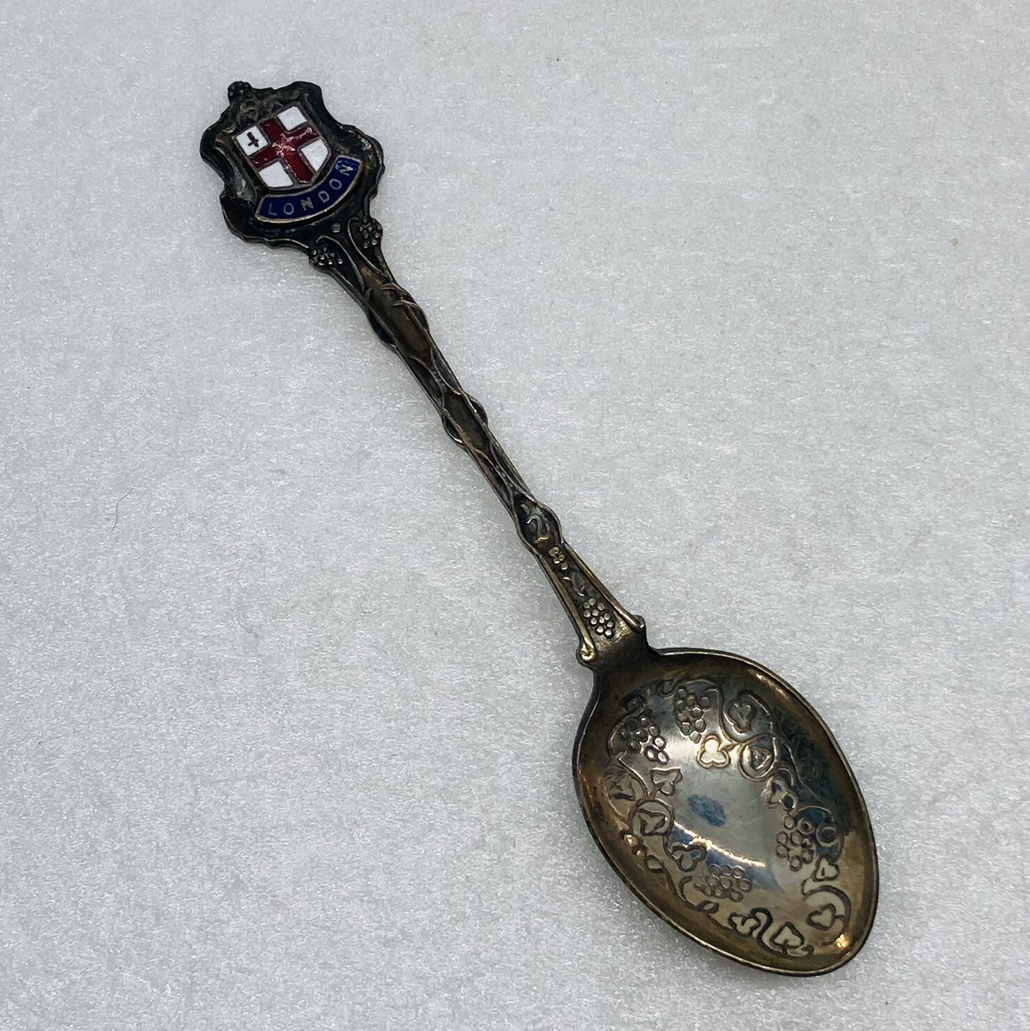 Vintage Exquisite EPNS Silverplated Enamel Spoon 4.25” London England Ornate 25
