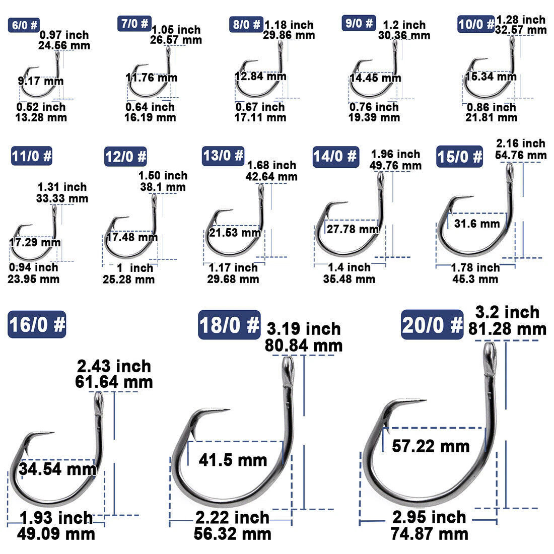 50pcs Jumbo Inline Circle Hook 6/0#-28/0# Sharks Saltwater Hooks Large Hooks