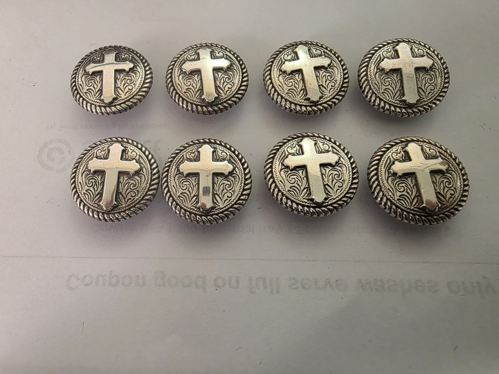 Lot of (8)  Vintage Western Conchos Screw Back Cross W/  Rope Border 1"