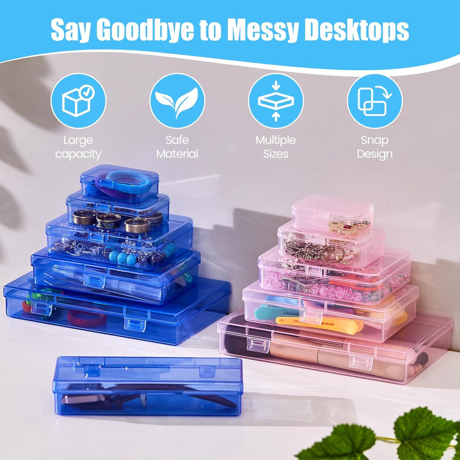 4 Pieces Rectangular Plastic Boxes Empty Storage Organizer Containers with Hinge