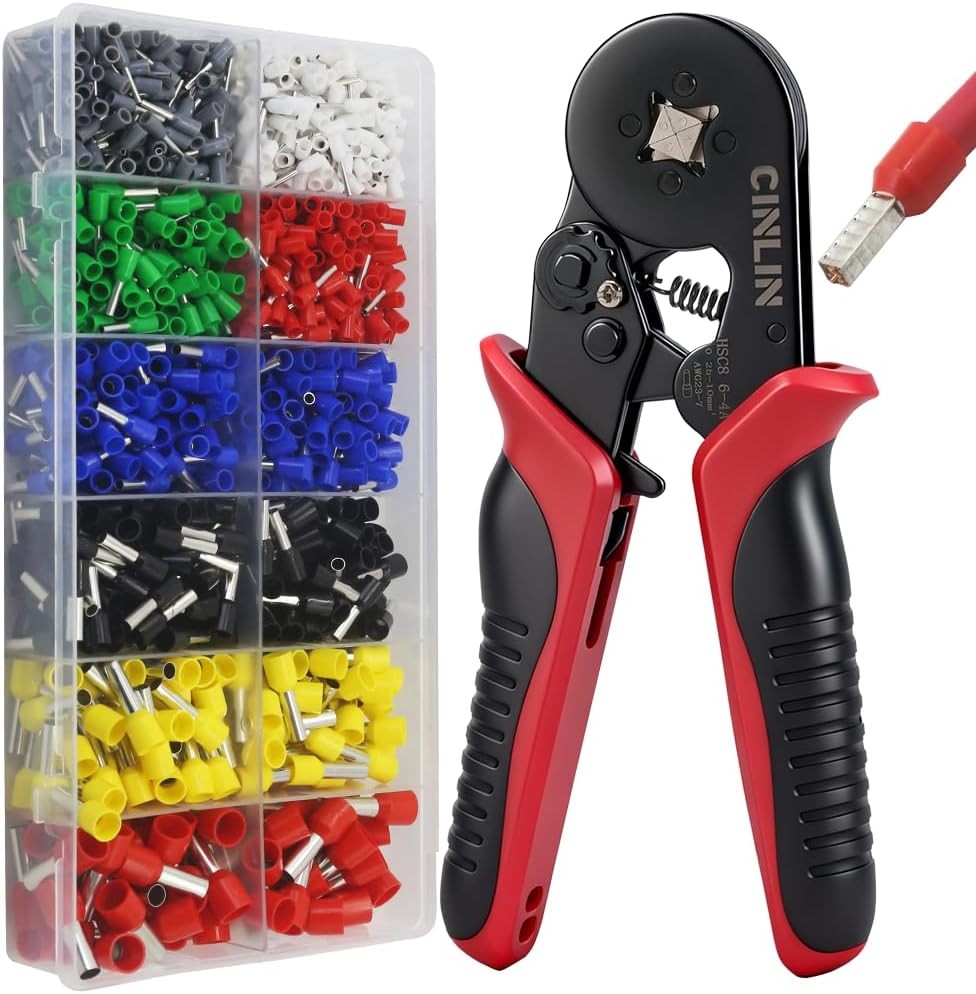 Square Ferrule Crimper Plier (AWG 23-7) Tool Kit with 1380pcs Wire End-Sleeves