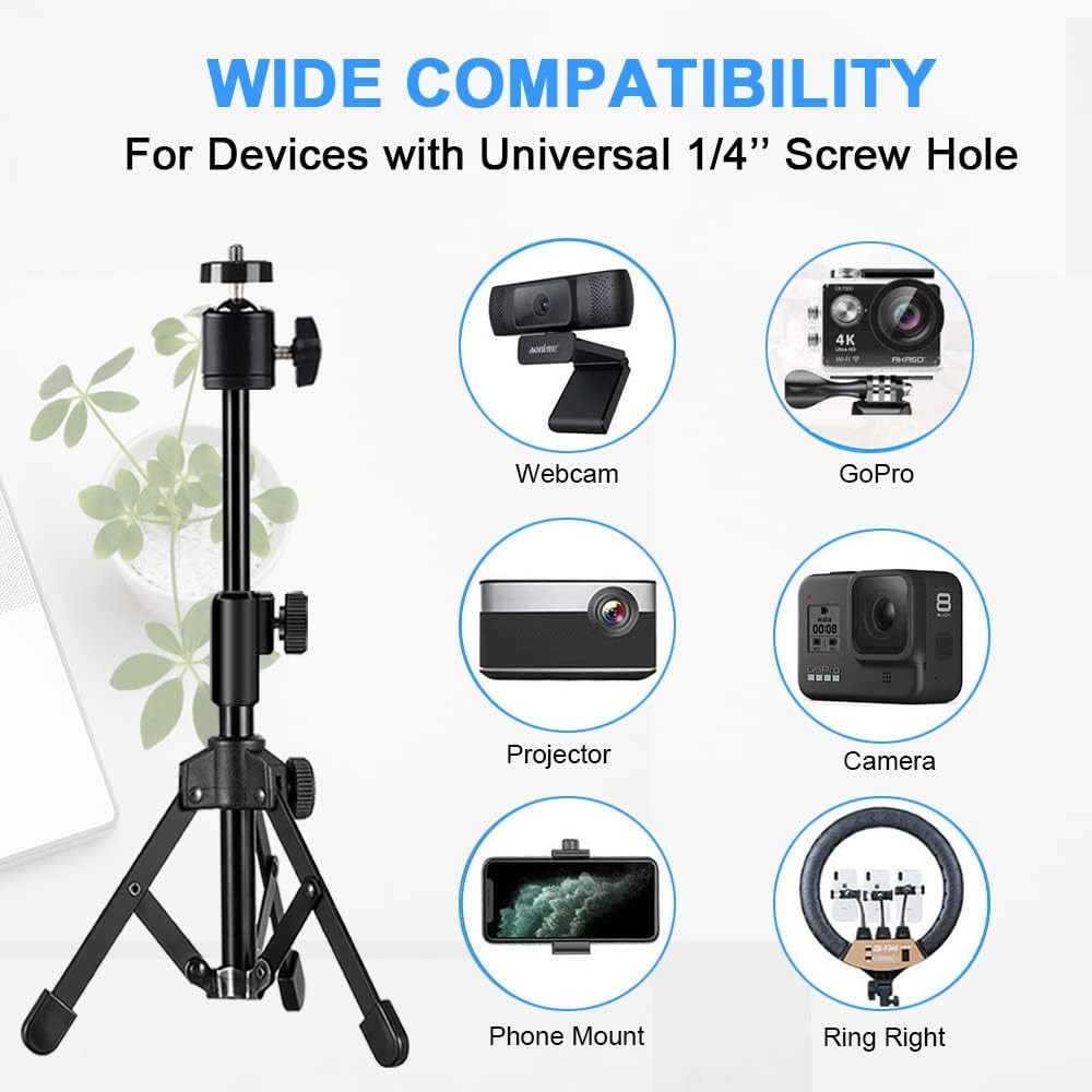 Webcam Tripod Stand Extendable Desktops Tripod for Camera/Phone/Webcam