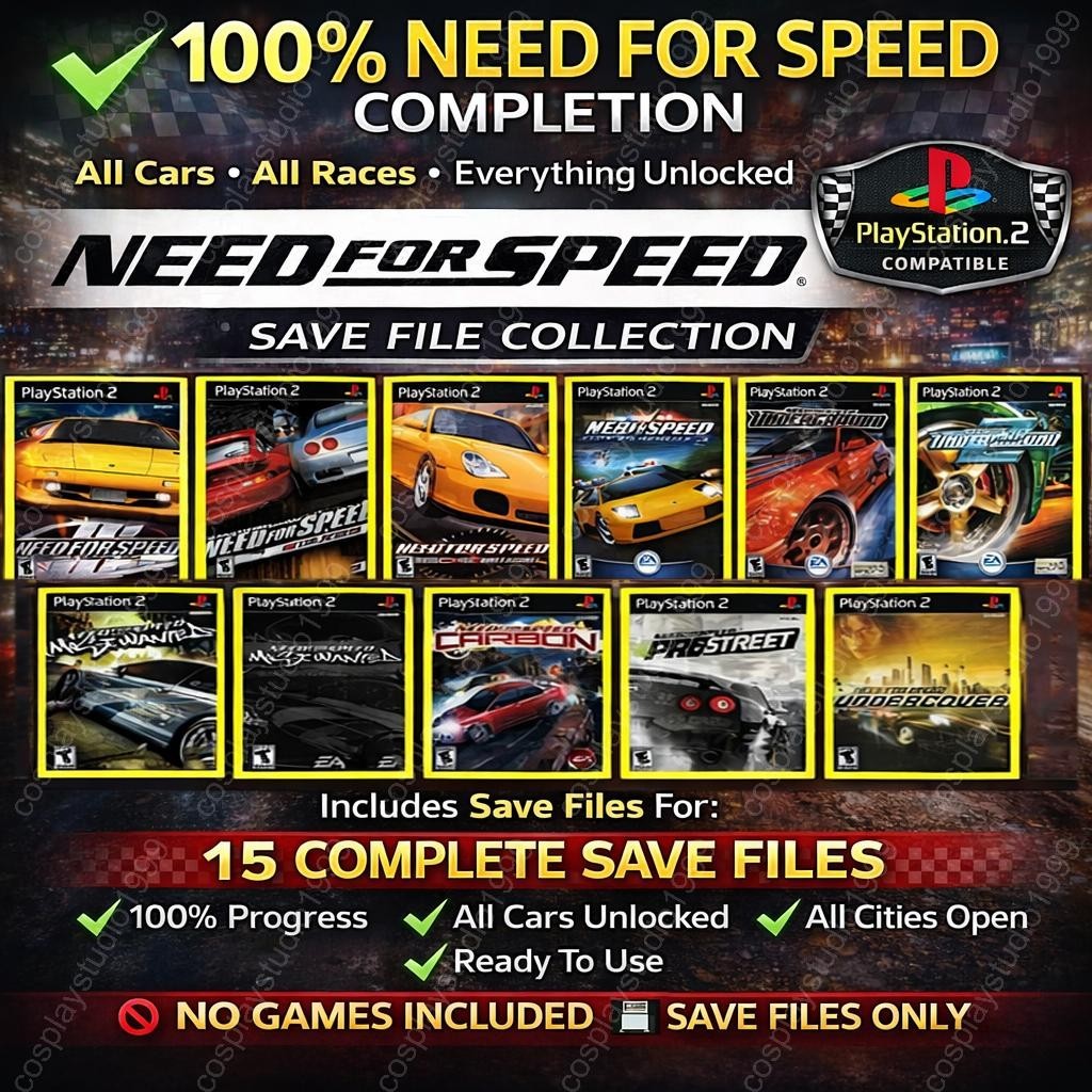 Need for Speed PS2 100% Complete Save Files All Cars Tracks Unlocked Bundle