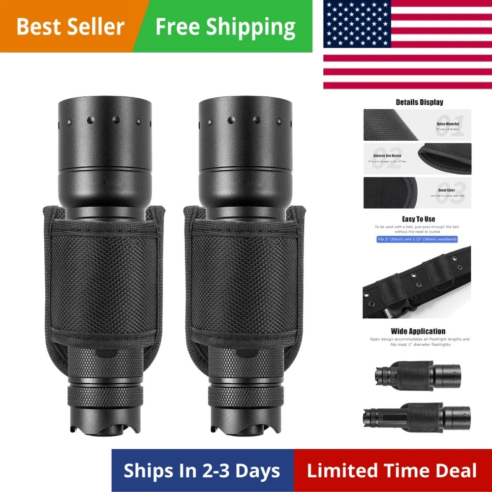 Flashlight Holster for Duty Belt, Open Top D Cell Compact Light Holder Case, Nyl