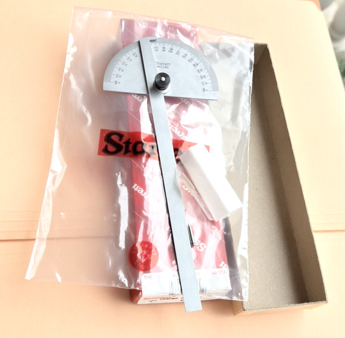 STARRETT No. C182 Satin Chrome Finish  Steel Protractor.  Made in the USA 🇺🇸!!