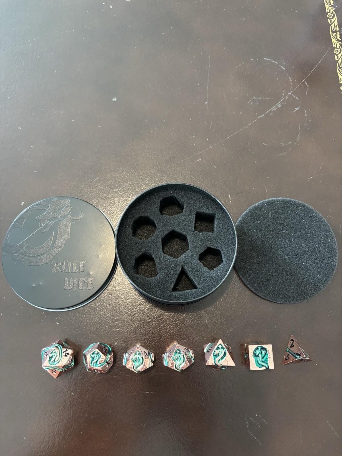 DnD Copper Rule Dice With Snake Design