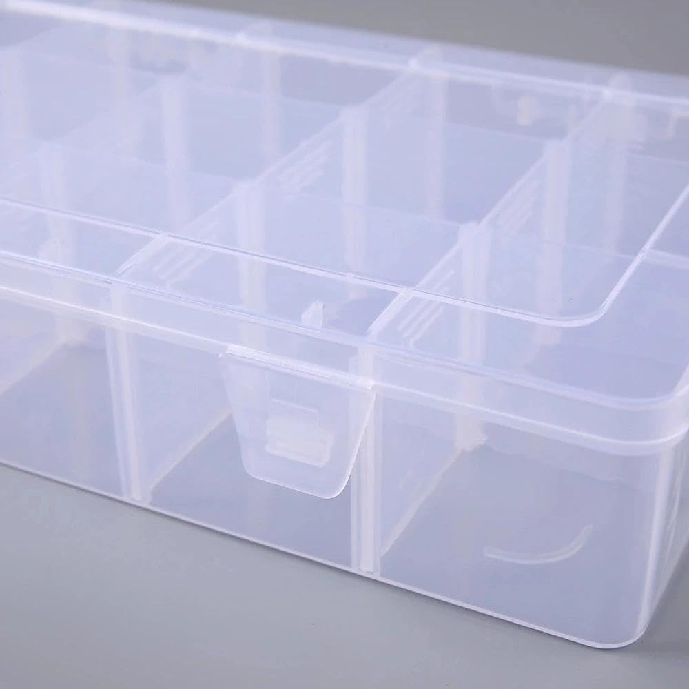 2 Pack Plastic Organizer Box with 14 Removable Dividers,15-Compartment Clear ...
